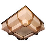 Bronze Chandelier with Pink Glass by Perzel, French 1940s